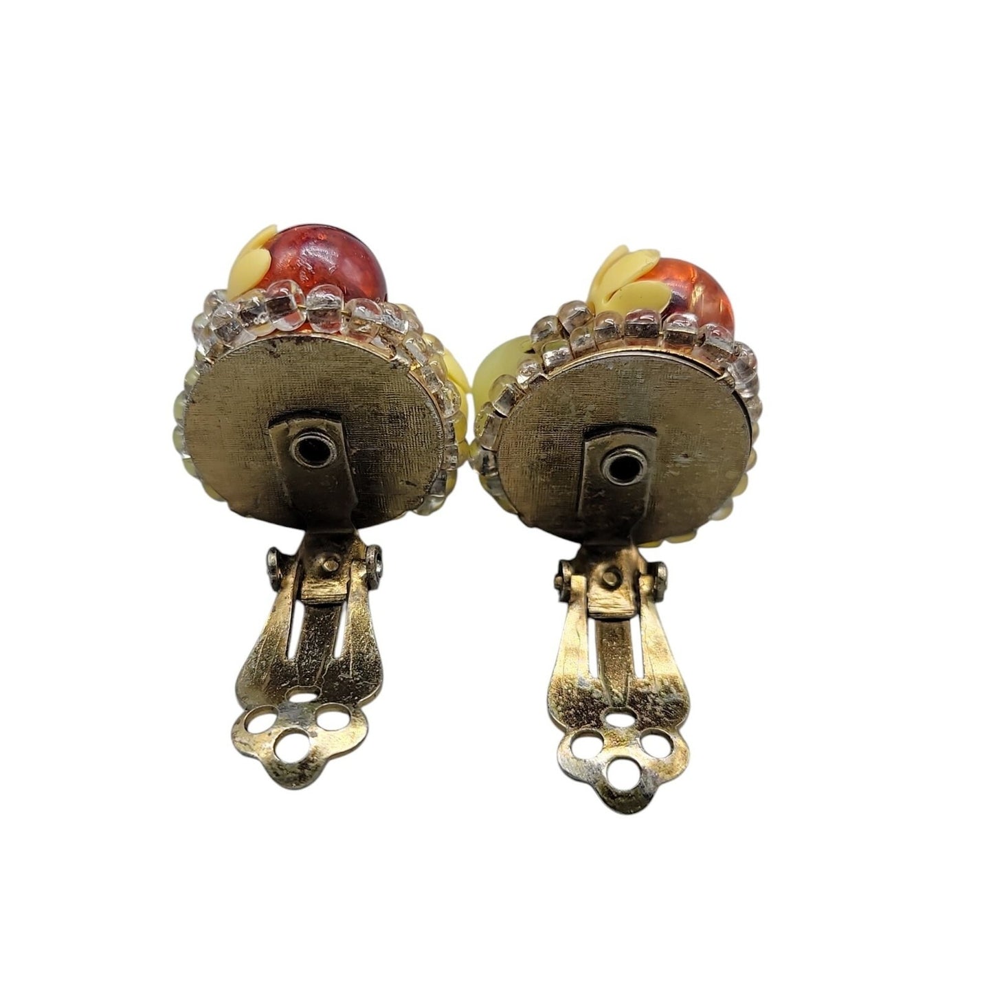 Fruit Salad Clip On Earrings Vintage Lucite Cluster Beads Gold Tone Setting