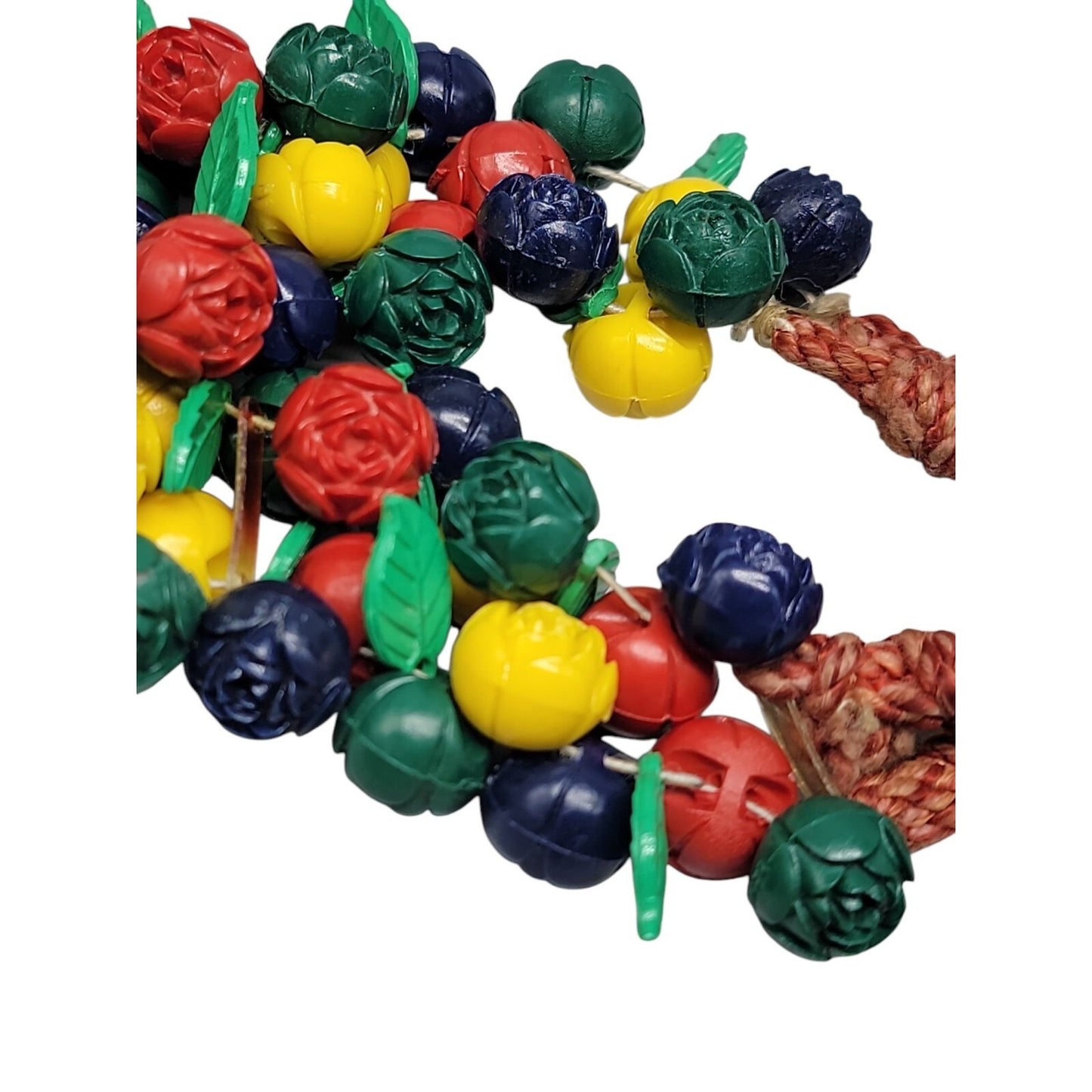 Carved Celluloid Flowers Bracelet Multistrand Colorful Bouquet Rope Bottom 8.5"