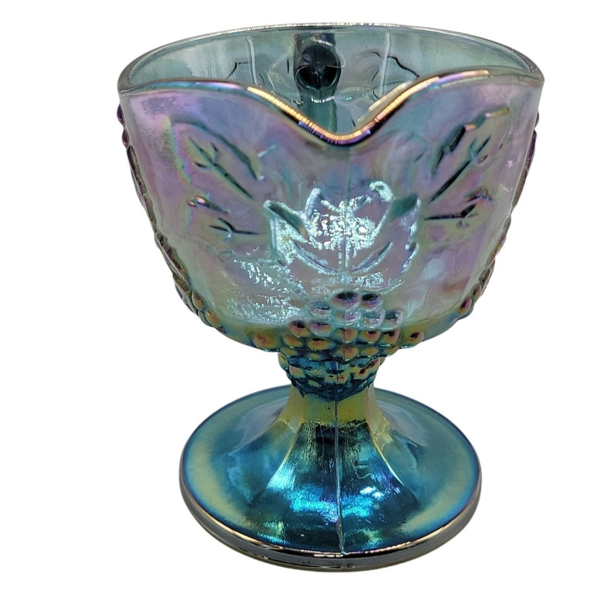Vtg Colony Indiana Glass Blue Carnival Glass Harvest Grape Footed Creamer 1970s