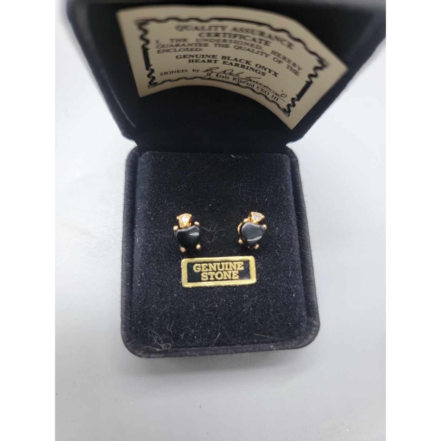 Genuine Black Onyx Heart Cut Earrings 18k Gold Plated Finish & Certificate