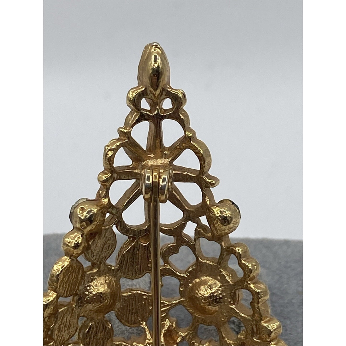 Mylu Floral Rhinestones Christmas Tree Brooch Goldtone