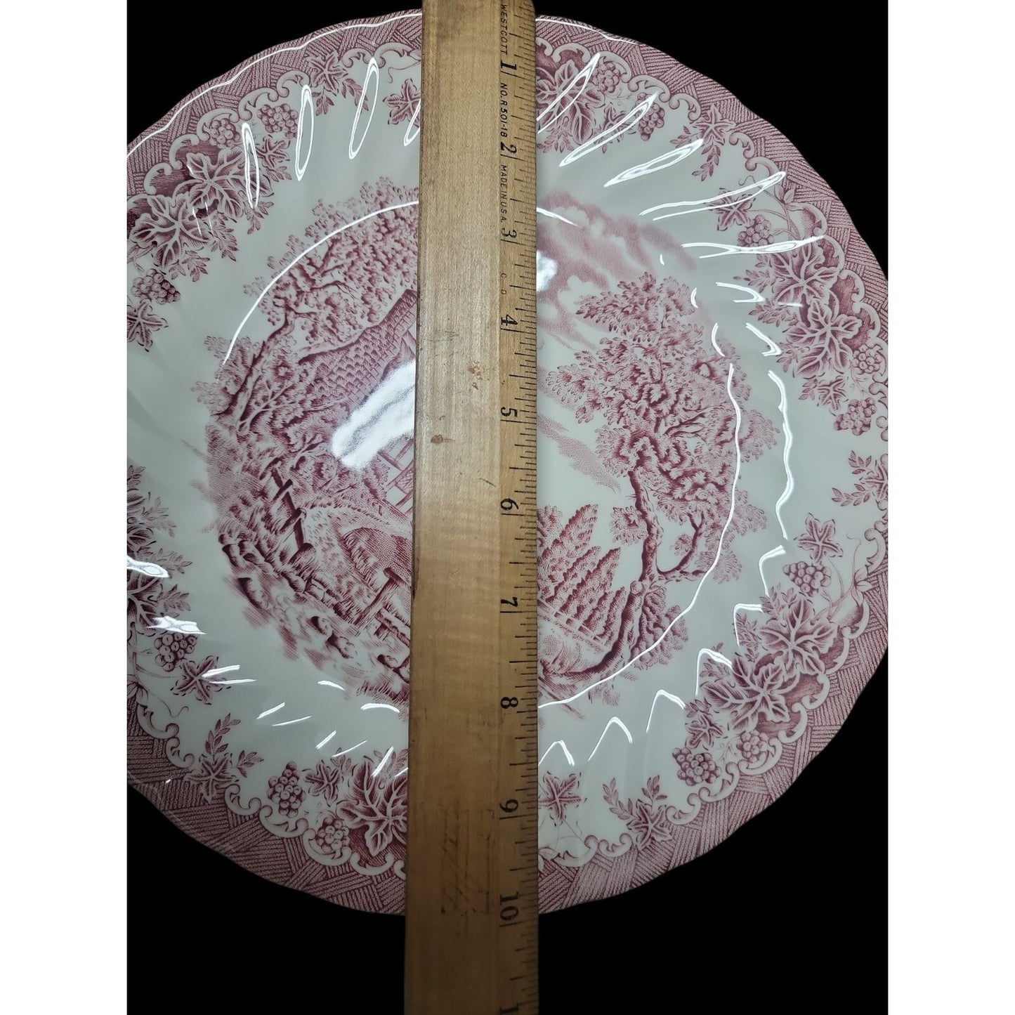 Churchill England The Brook Pink Red 10" Dinner Plate Lion Backstamp Microwave Safe