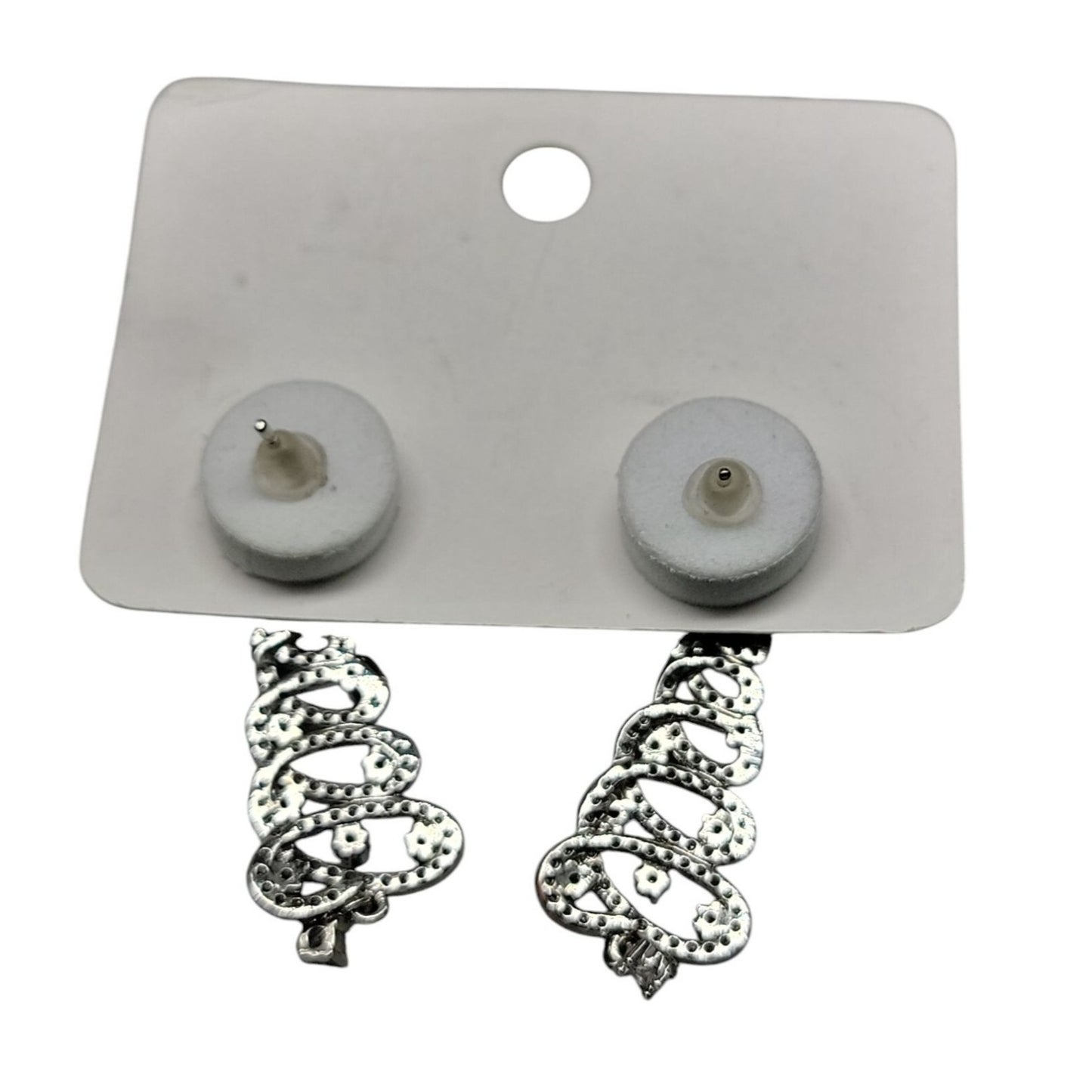 Crystal Christmas Tree Dangling Earrings Silver Tone Post Clear Red & Green