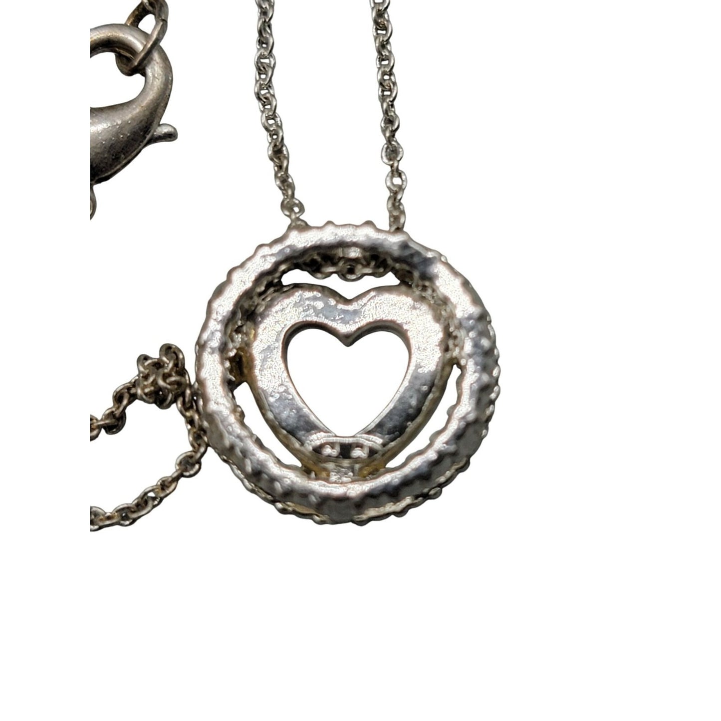 Avon NR Eternal Heart Pendant Necklace Clear Rhinestones Silver Tone Vintage 16"