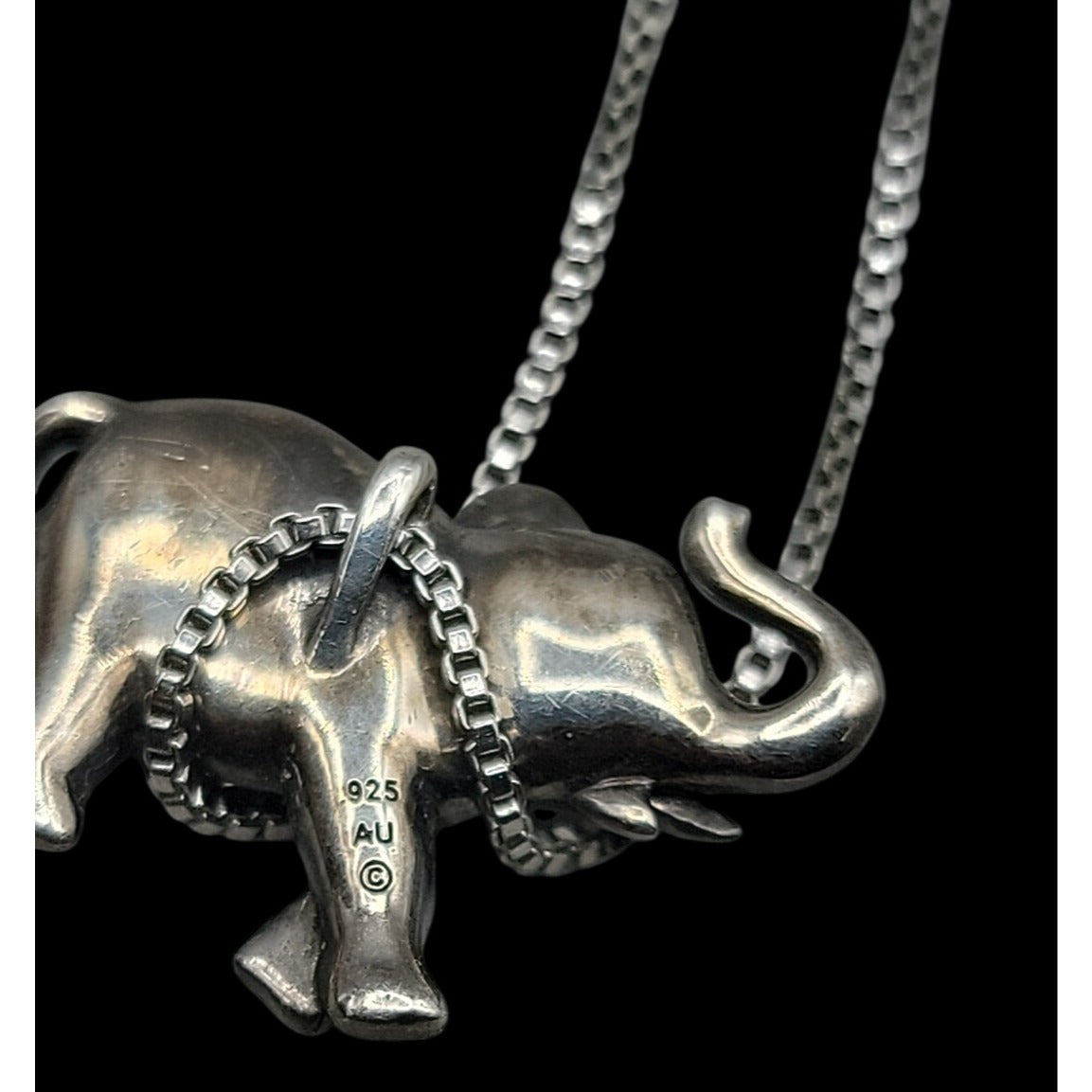 Vintage Sterling Silver AU Gray Crystal Elephant Pendant Necklace 18" 925 Chain