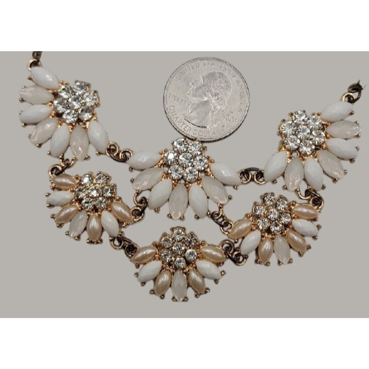 J Crew White Floral Bib Necklace Boho Style Statement 20" Necklace