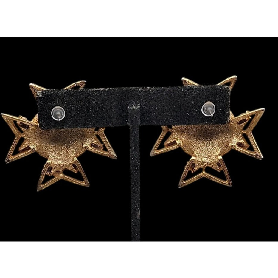 Vintage Masonic Clip On Earrings Knights Templar Order Malta Medal Maltese Cross
