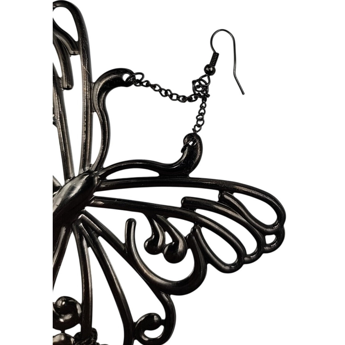 XXL Butterfly Runway Earrings Black Butterfly Tassel Statement Dangle Hooks 8"+