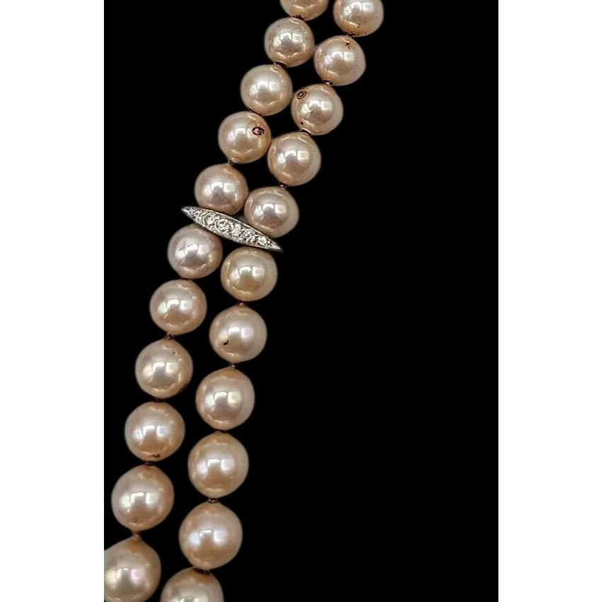 Vintage Panetta Double Strand Champagne Faux Pearl Bracelet Rhinestone Clasp