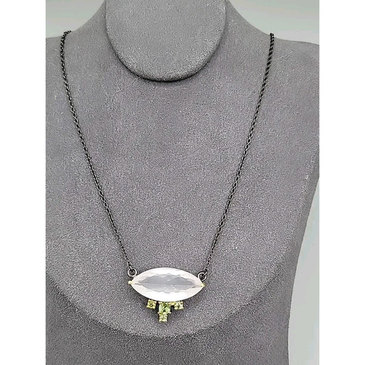 10ct Rose Quartz Peridot Sterling Silver Pendant Necklace 20" 925 Chain Stunning