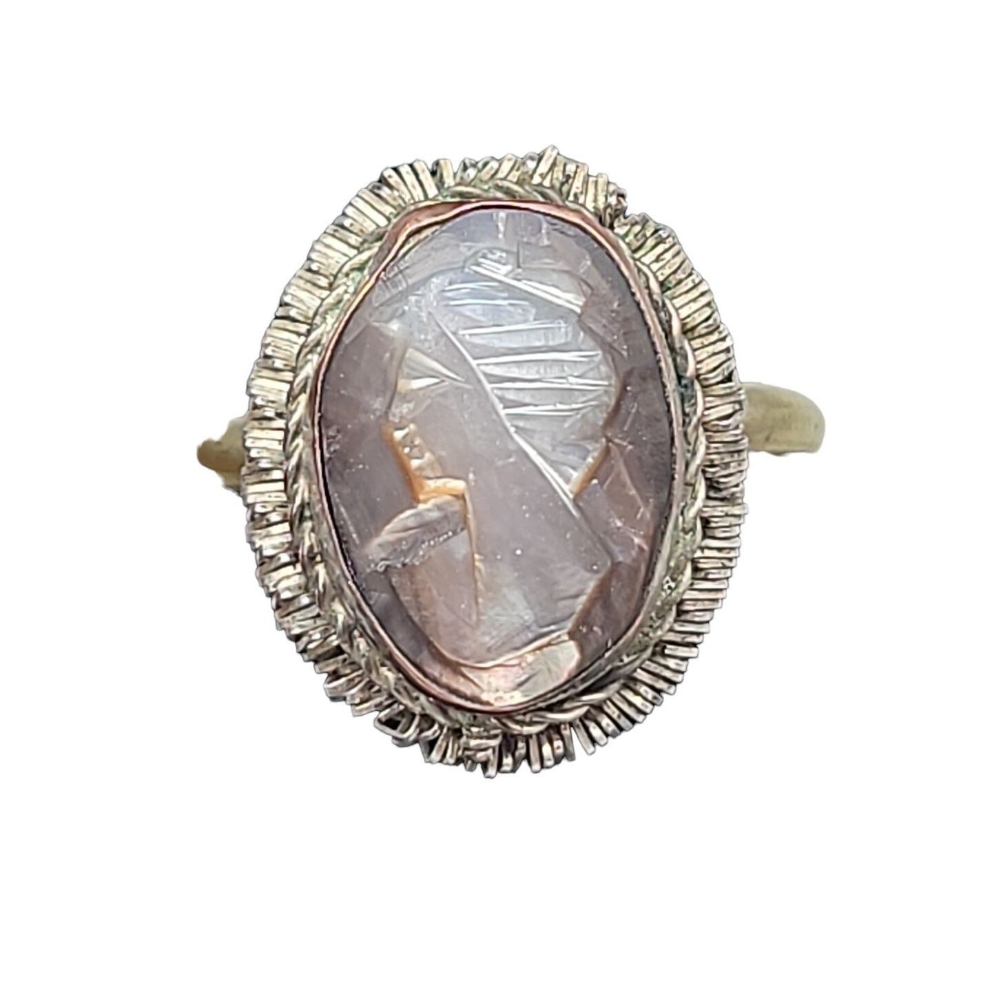 Vintage Italian Signed BS 800 Silver Mother of Pearl Carved Cameo Necklace Ring Set