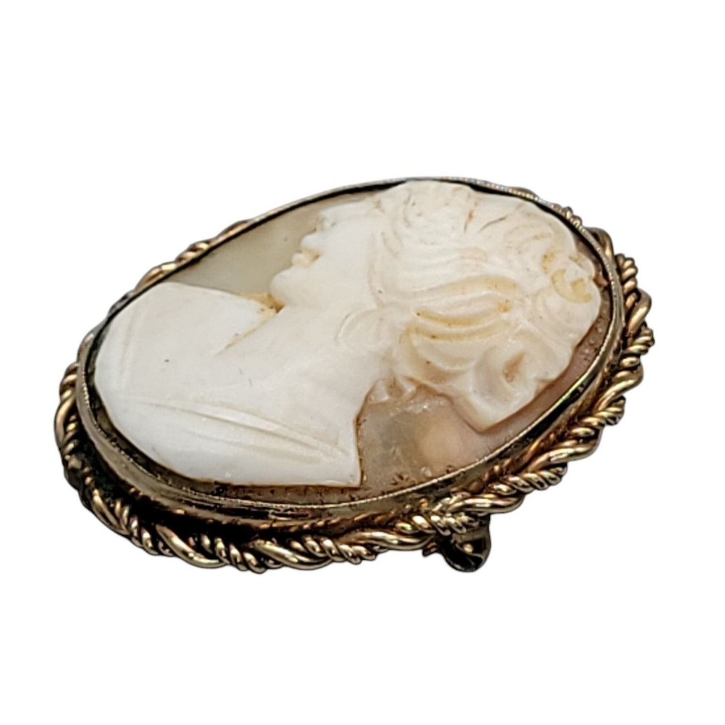 Rolyn 12kgf Carved Shell Cameo Brooch Pendant Signed R INC Vintage Estate