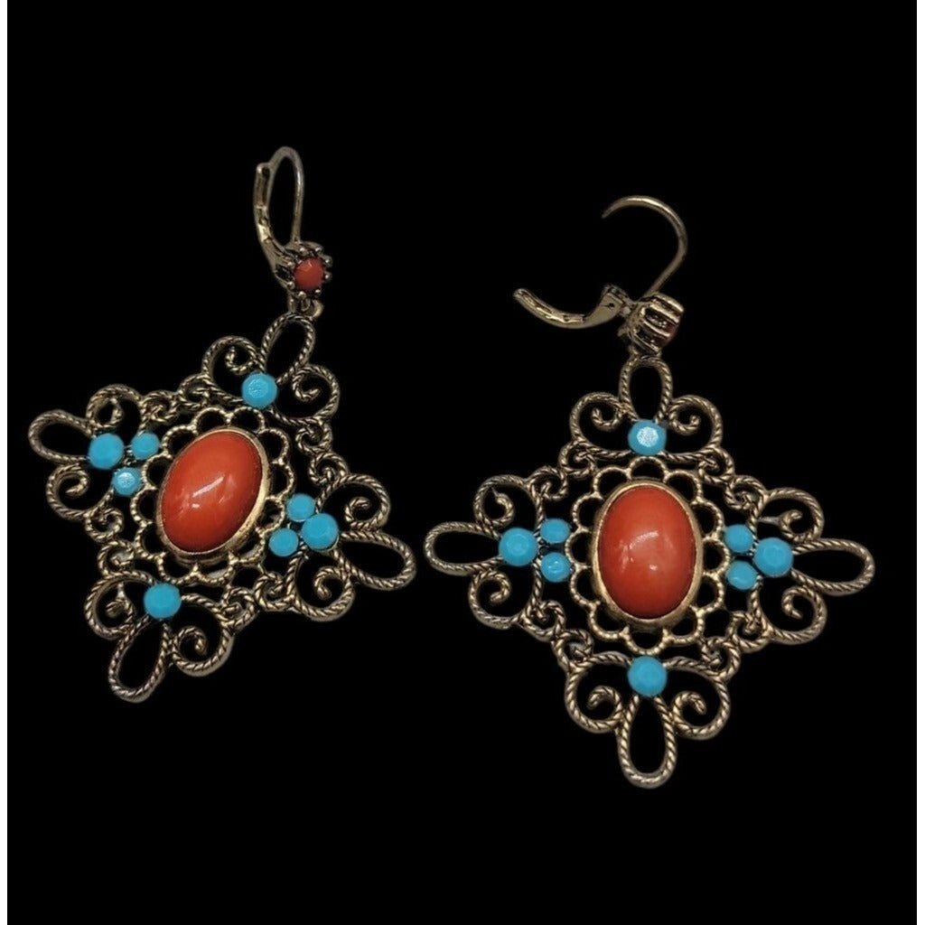 Vintage Moroccan-Style Filigree Dangle Earrings Mediterranean & Bohemian flair