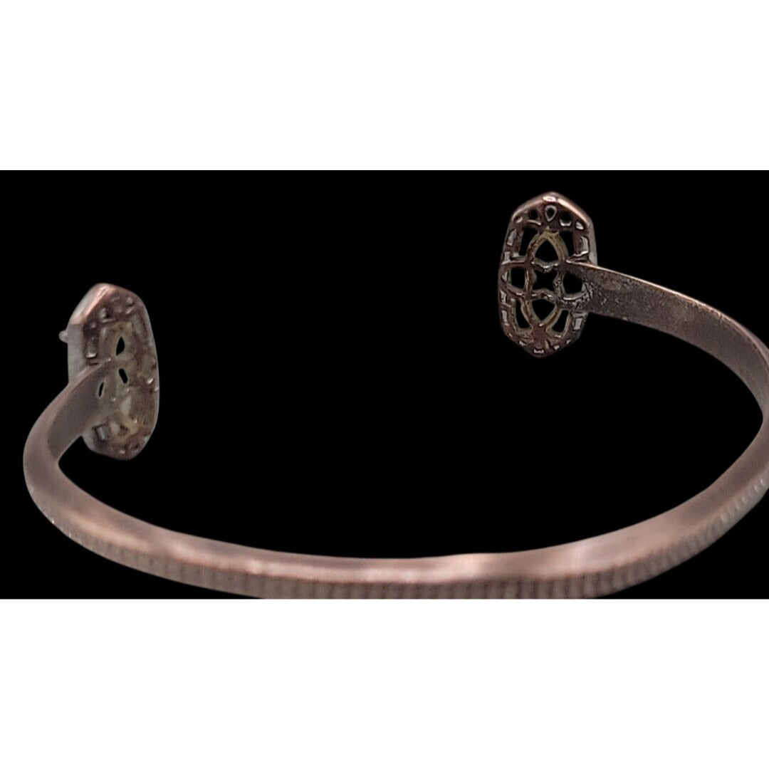 Kendra Scott Elton Open Pinch Cuff Bracelet Rose Gold Plated White Druzy Ends