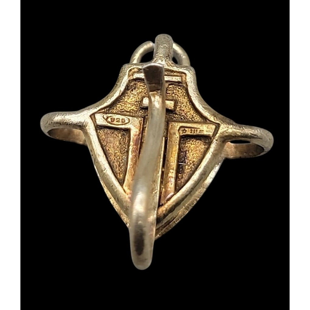 Vtg Italy Sterling Silver Vermeil Tau Cross Shield Pendant Clip 291 AR SICAM SpA