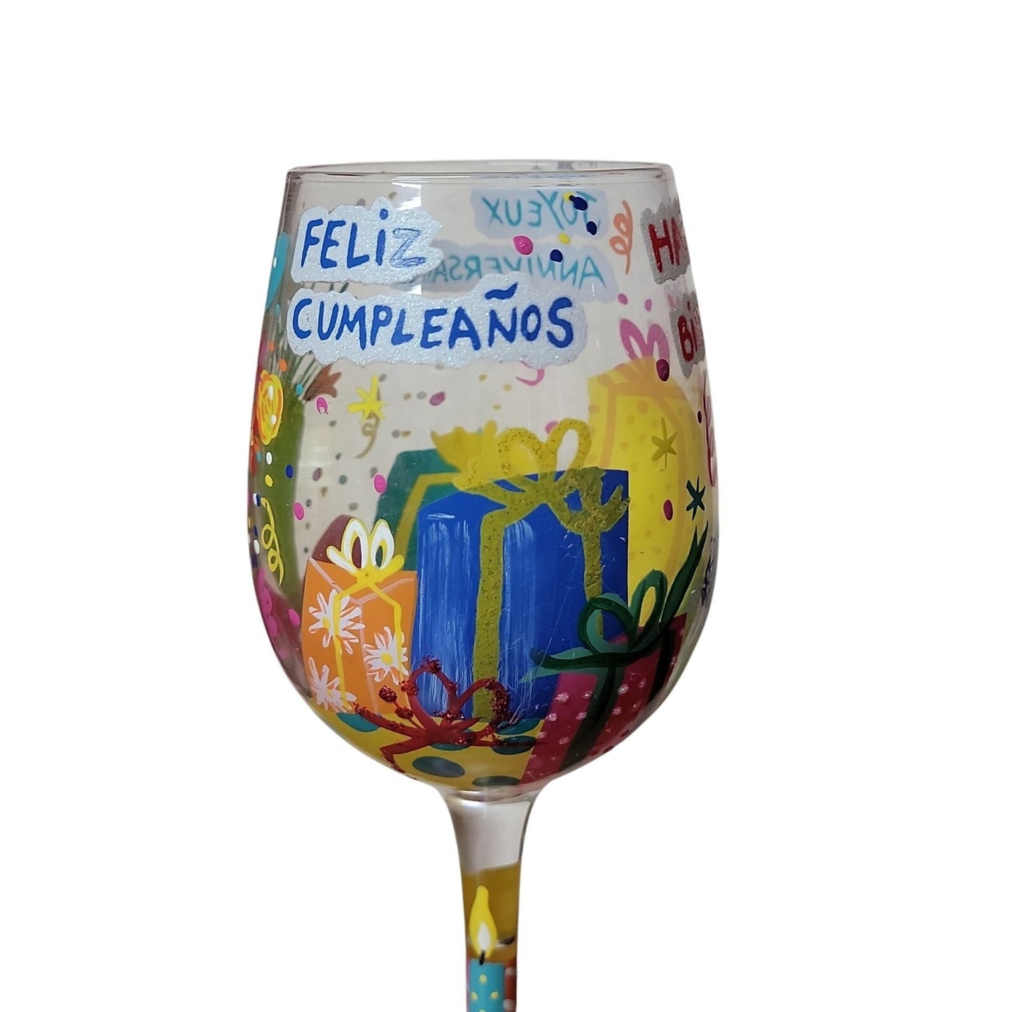 Beautiful Birthday by Lolita Hand Painted Wine Glass Mixed Drink Recipe Bilingual