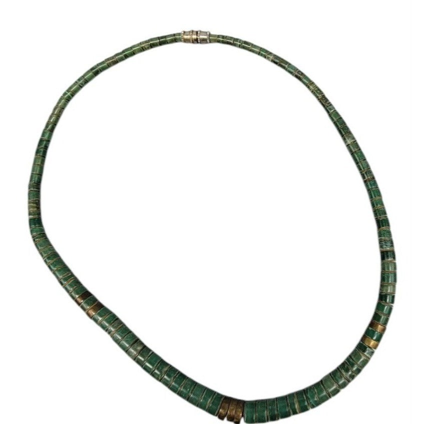 Vintage Southwestern Green Turquoise Heishi Disc Bead Necklace 16" 1970s