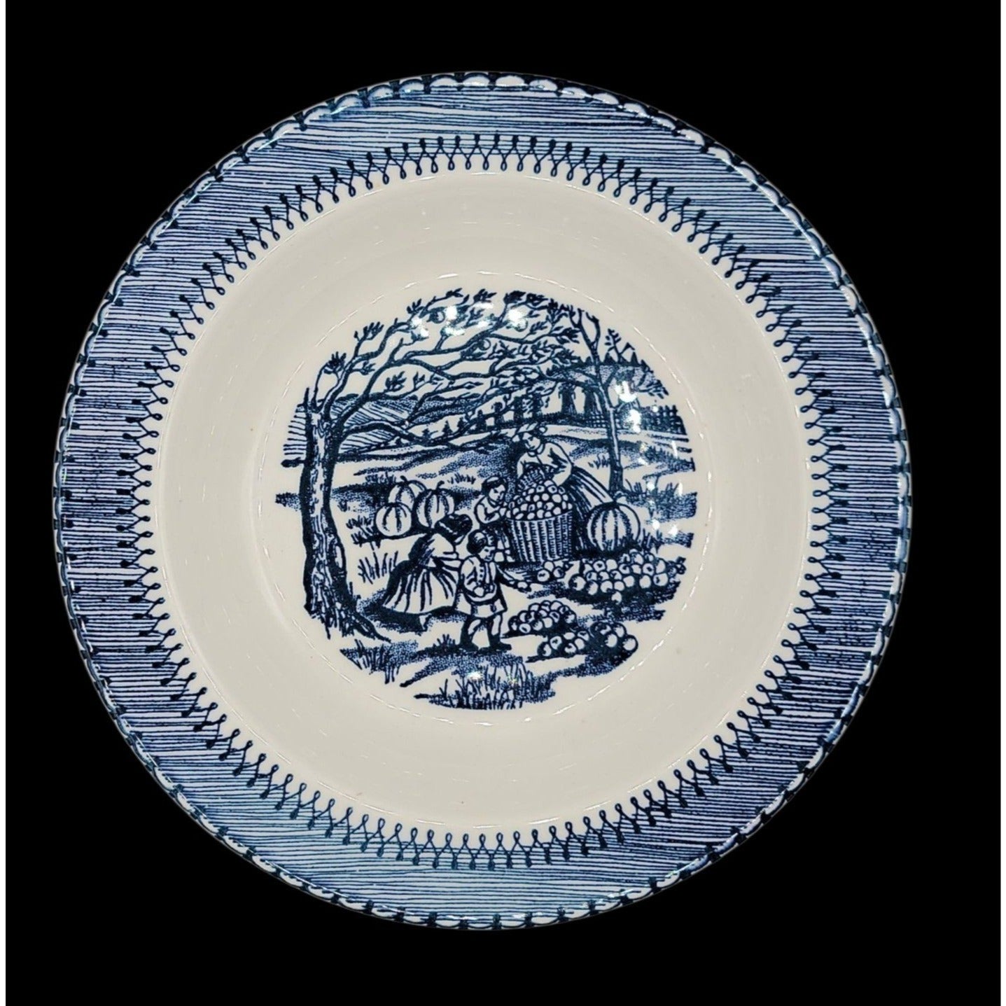 Country Life Blue Rimmed Soup Bowl 8 3/4" Currier & Ives Print Edwin Knowles