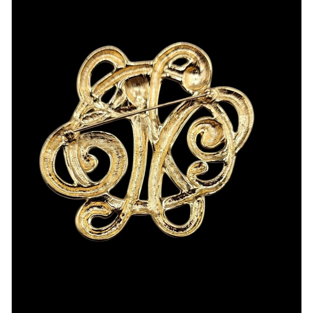Large Knot Brooch Polished Gold Tone Abstract Vintage Swirl Pin Unmarked