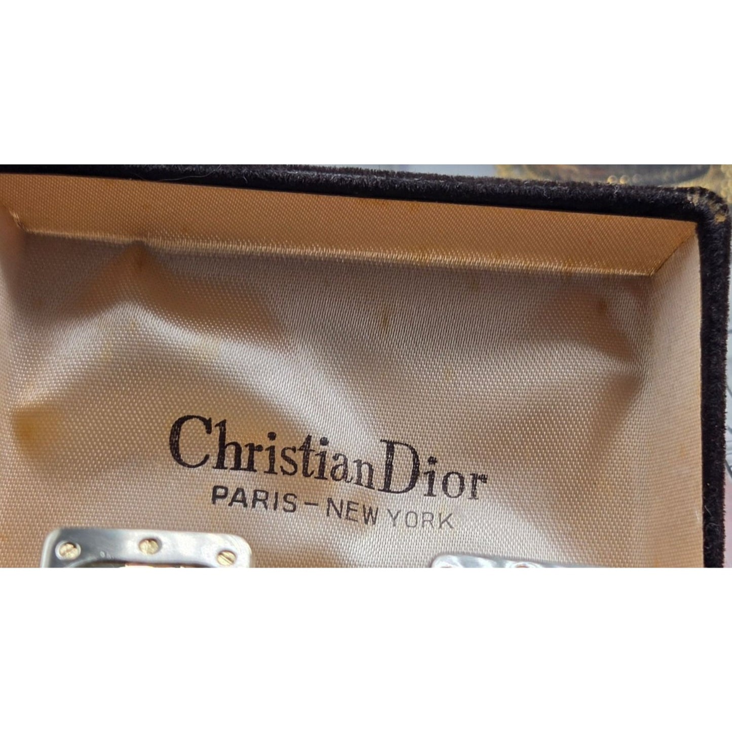 Vintage Christian Dior Cufflinks Two-Tone Gold Black Lacquer With Original Box