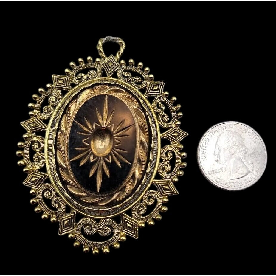 Vintage Victorian Revival Starburst Pendant Dramatic Mourning Celestial Style