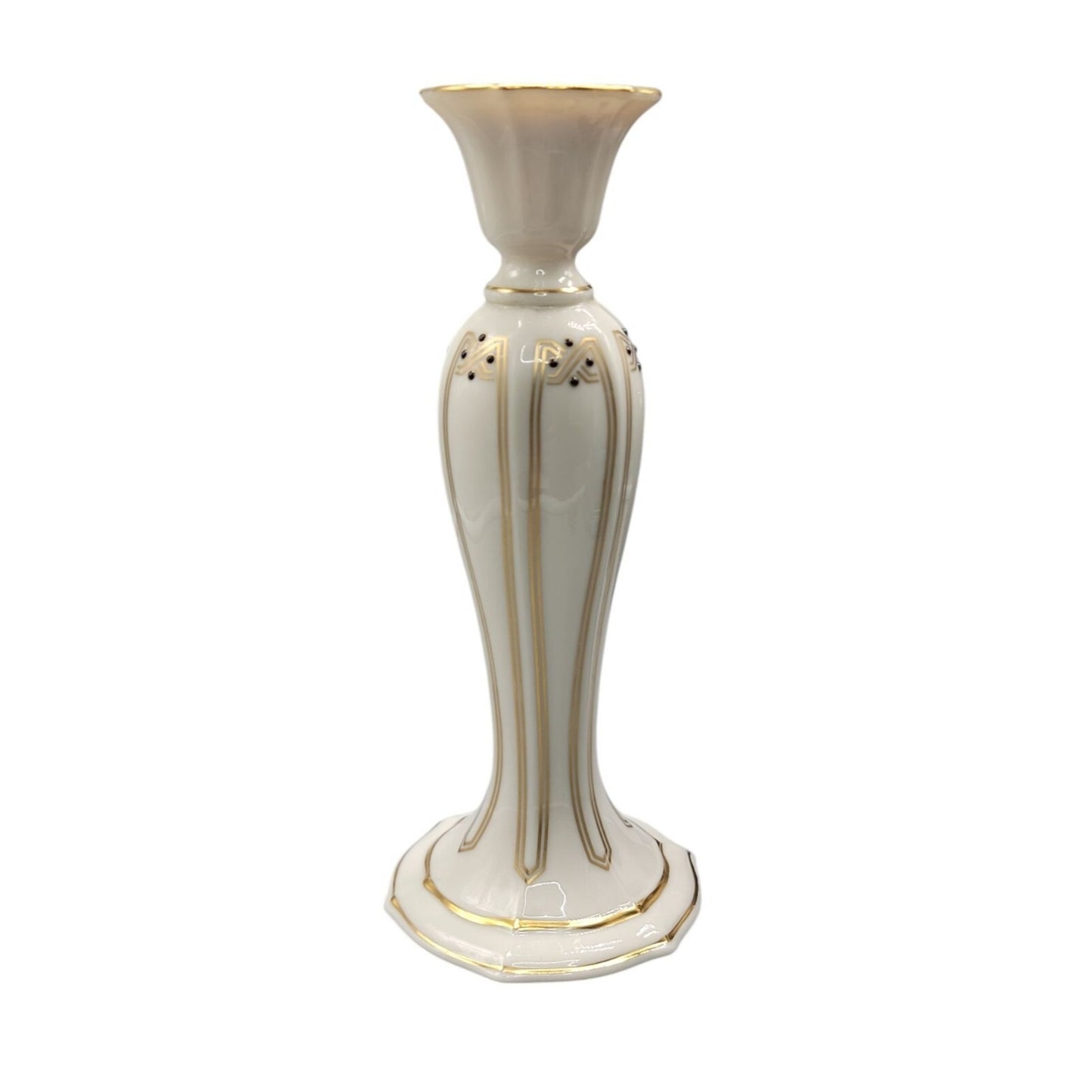 Lenox Vanguard Collection Candle Holder Art Nouveau Style Cream Gold Black 7.5"
