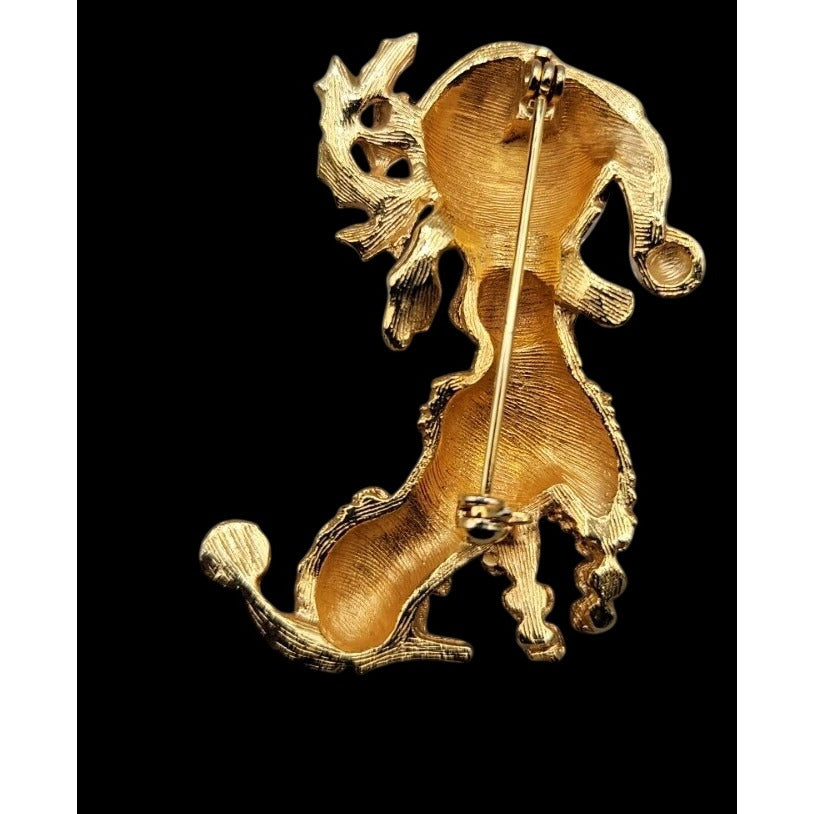 Santa Hat Poodle Brooch Pin Gold Tone Vintage Christmas Jewelry