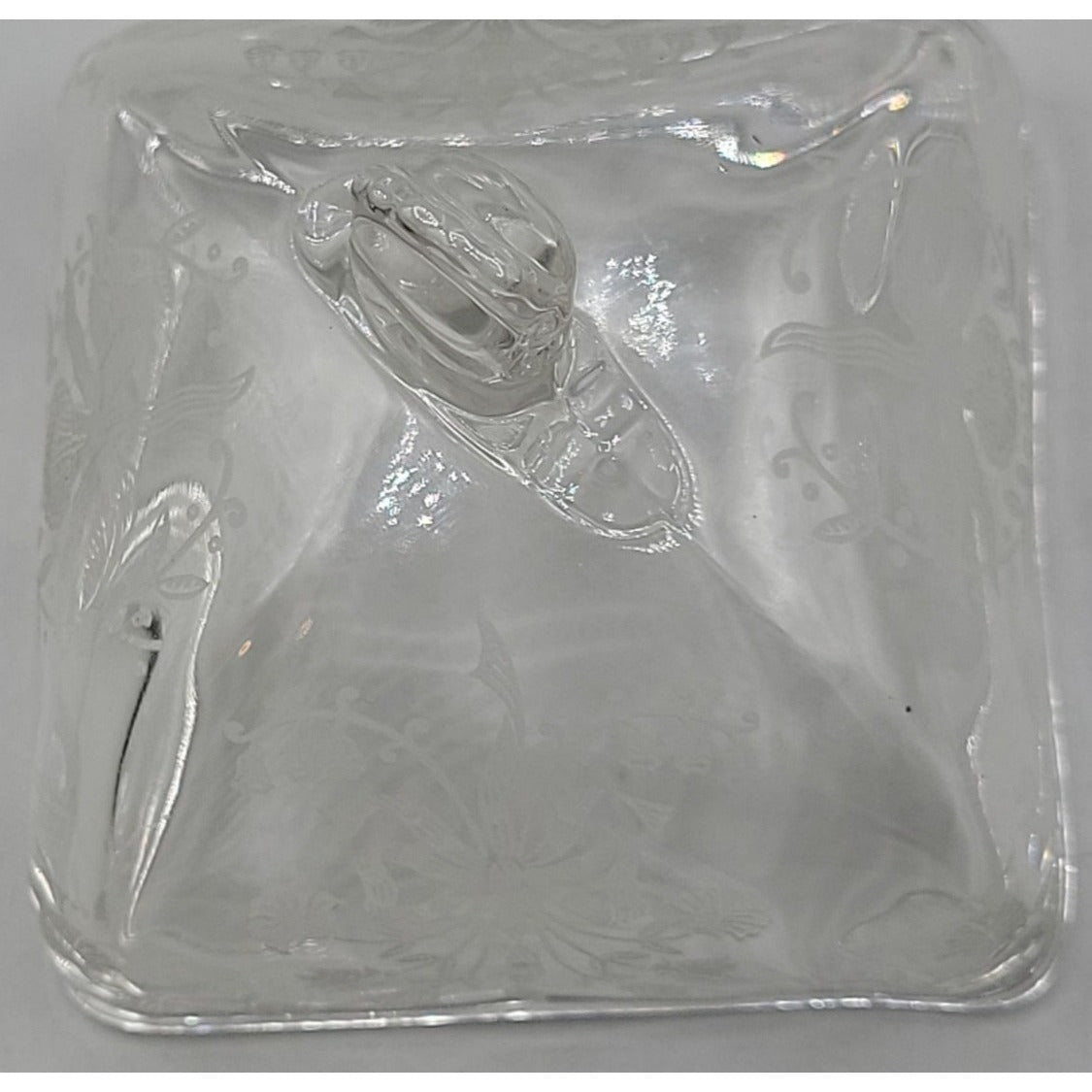 Heisey Orchid Square Covered Butter Dish Etch Patter 507 7.75"W 4"H 1940s Vtg