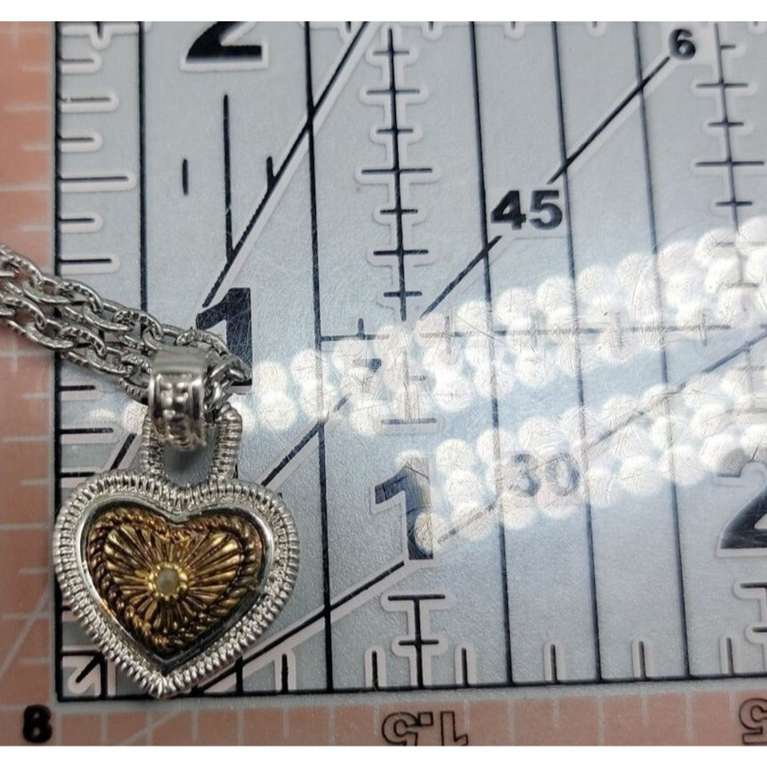 Vintage Diamonds International Two Tone Heart Pendant Necklace Silver Gold