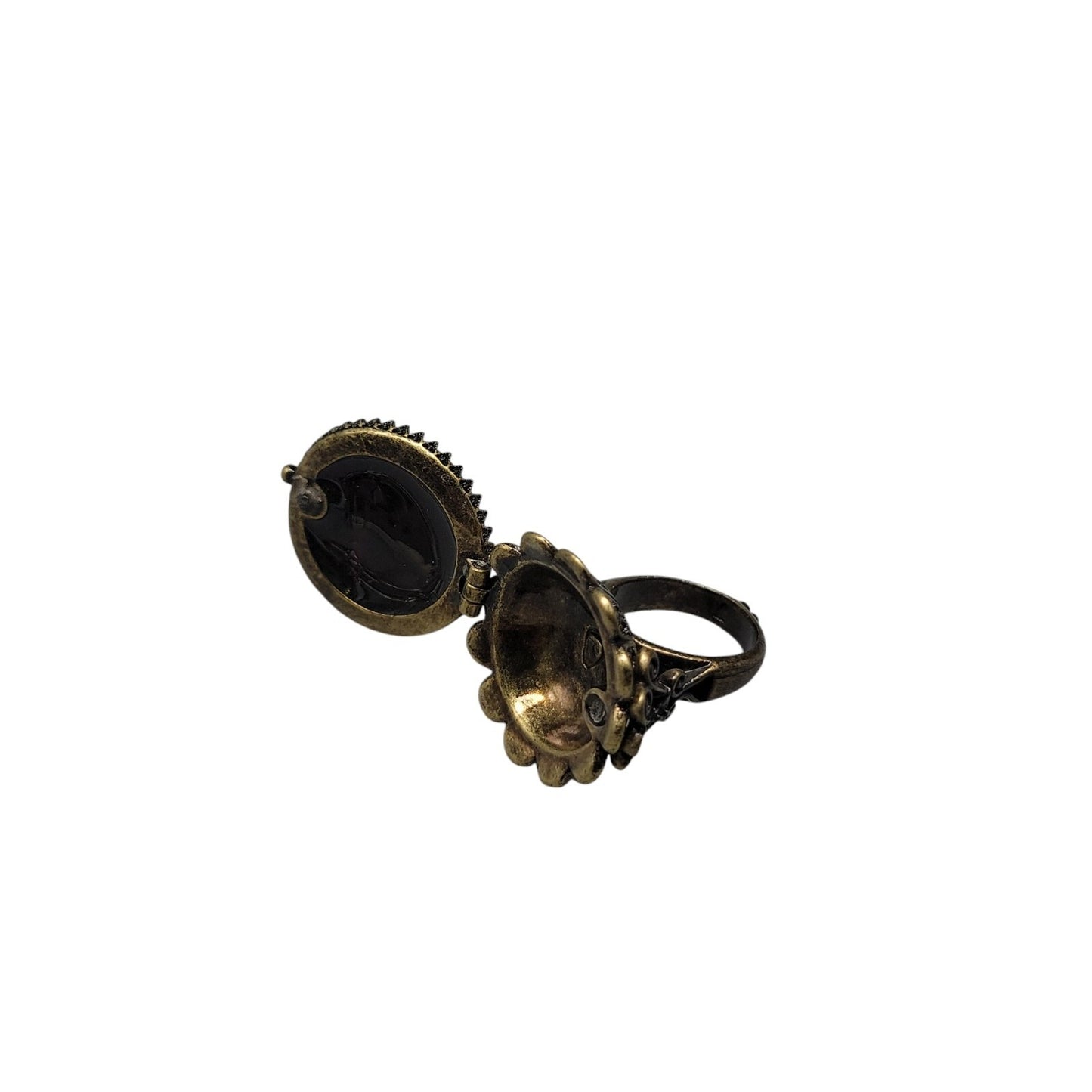 Lucky Brand Ring Faux Onyx Large Cocktail Black Agate Antiqued Gold Tone Size 6