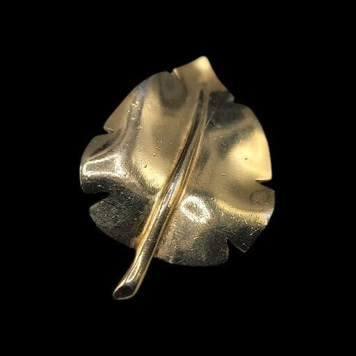 Crown Trifari Leaf Pin Brooch Vintage 1940s Polished Gold Plated Rare Find