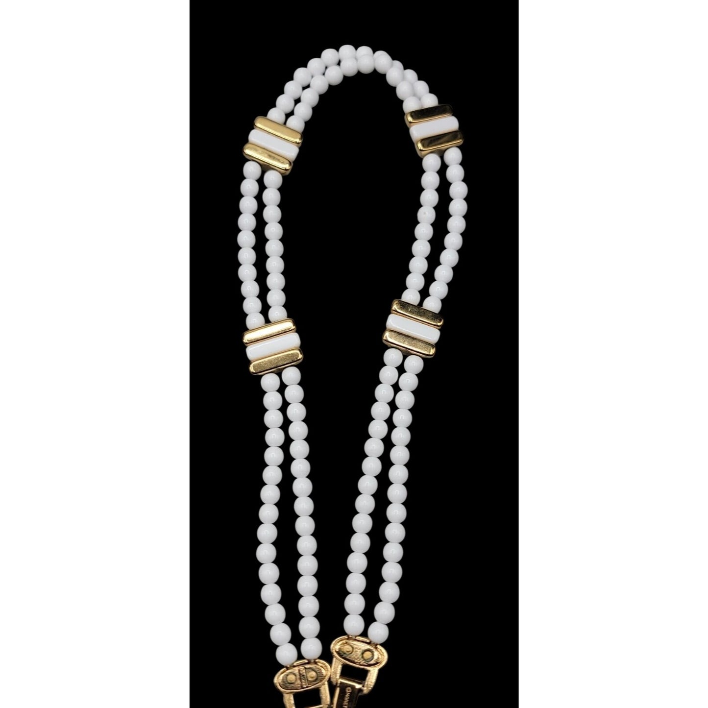 Vintage Monet Double Strand White & Gold Beaded 17" Choker Collar Necklace