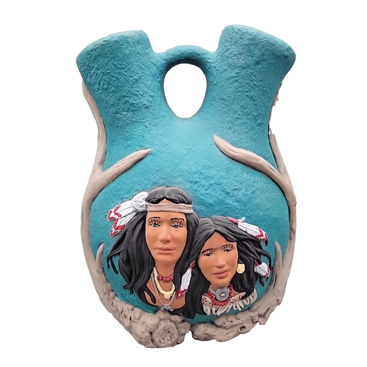 Navajo Wedding Double Sided Speak Vase Ceramic Handcrafted Vtg Raised Relief 8"