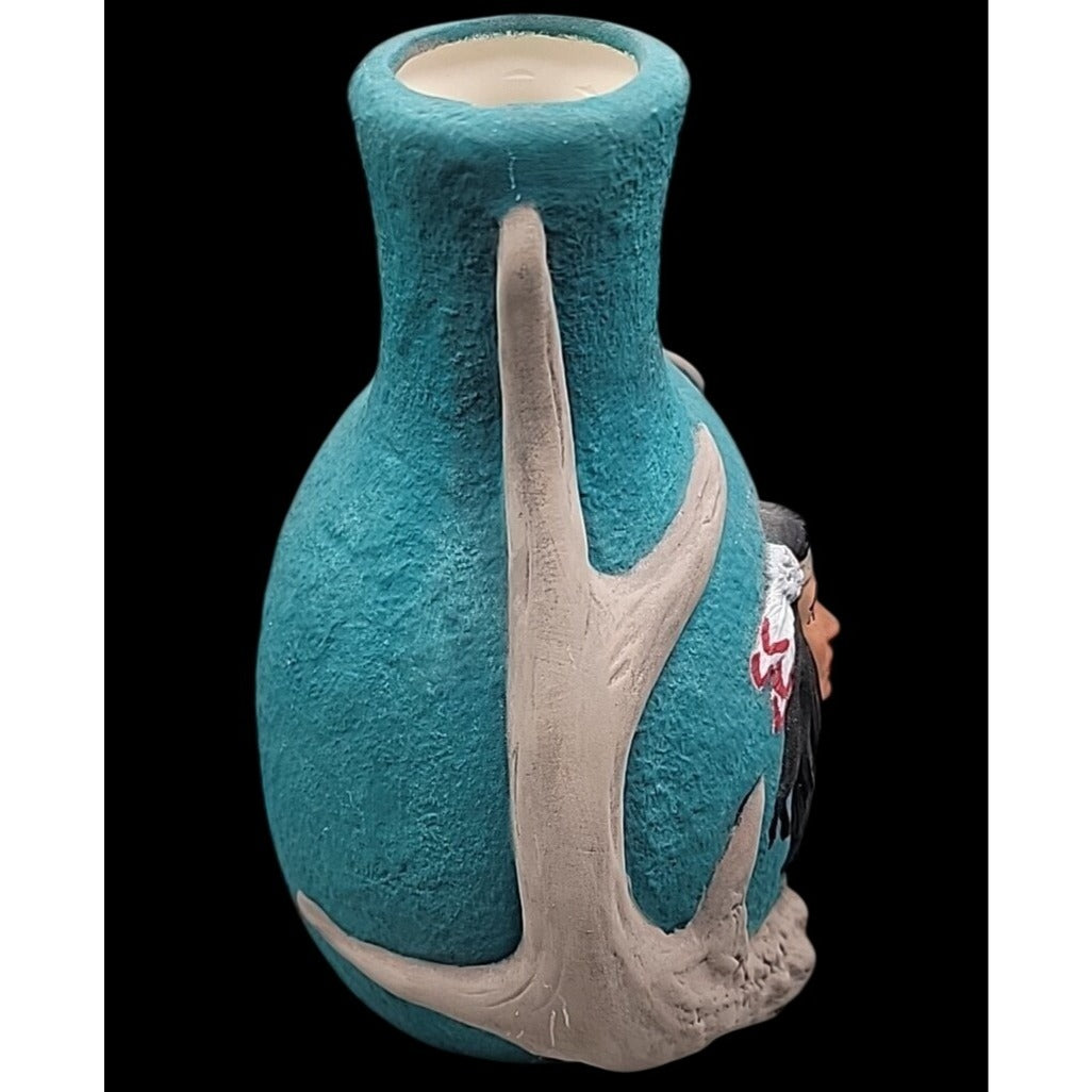 Navajo Wedding Double Sided Speak Vase Ceramic Handcrafted Vtg Raised Relief 8"