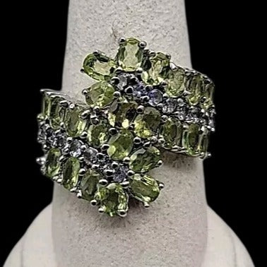 Sterling Silver 925 Peridot Tanzanite Bypass Cluster Ring 9 AS IS Missing Stone