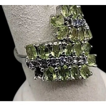 Sterling Silver 925 Peridot Tanzanite Bypass Cluster Ring 9 AS IS Missing Stone