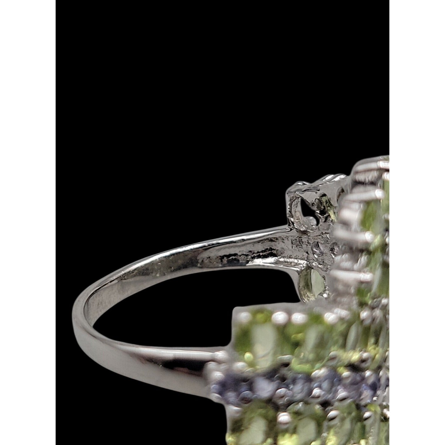 Sterling Silver 925 Peridot Tanzanite Bypass Cluster Ring 9 AS IS Missing Stone