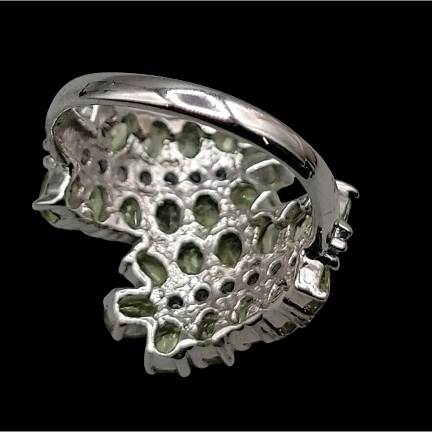 Sterling Silver 925 Peridot Tanzanite Bypass Cluster Ring 9 AS IS Missing Stone