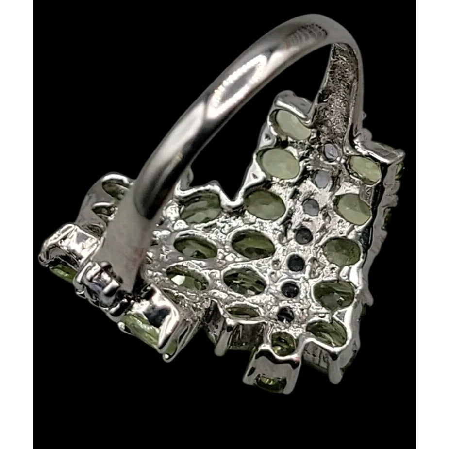 Sterling Silver 925 Peridot Tanzanite Bypass Cluster Ring 9 AS IS Missing Stone