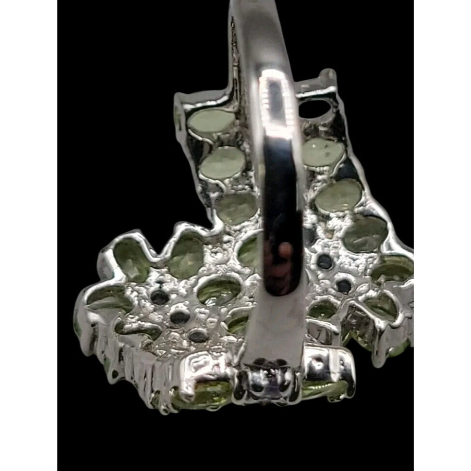 Sterling Silver 925 Peridot Tanzanite Bypass Cluster Ring 9 AS IS Missing Stone