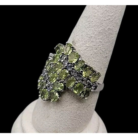 Sterling Silver 925 Peridot Tanzanite Bypass Cluster Ring 9 AS IS Missing Stone