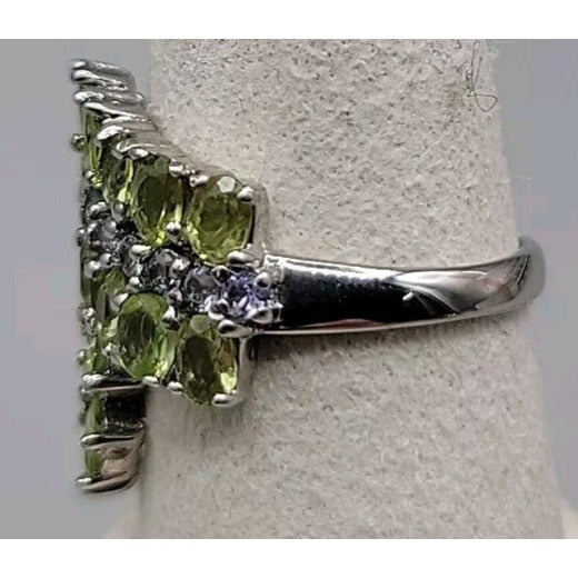 Sterling Silver 925 Peridot Tanzanite Bypass Cluster Ring 9 AS IS Missing Stone