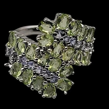 Sterling Silver 925 Peridot Tanzanite Bypass Cluster Ring 9 AS IS Missing Stone