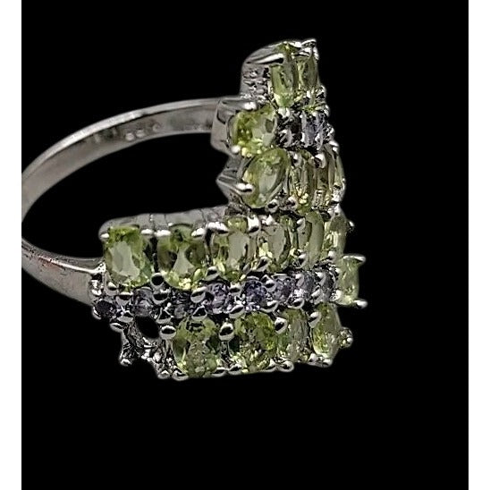 Sterling Silver 925 Peridot Tanzanite Bypass Cluster Ring 9 AS IS Missing Stone