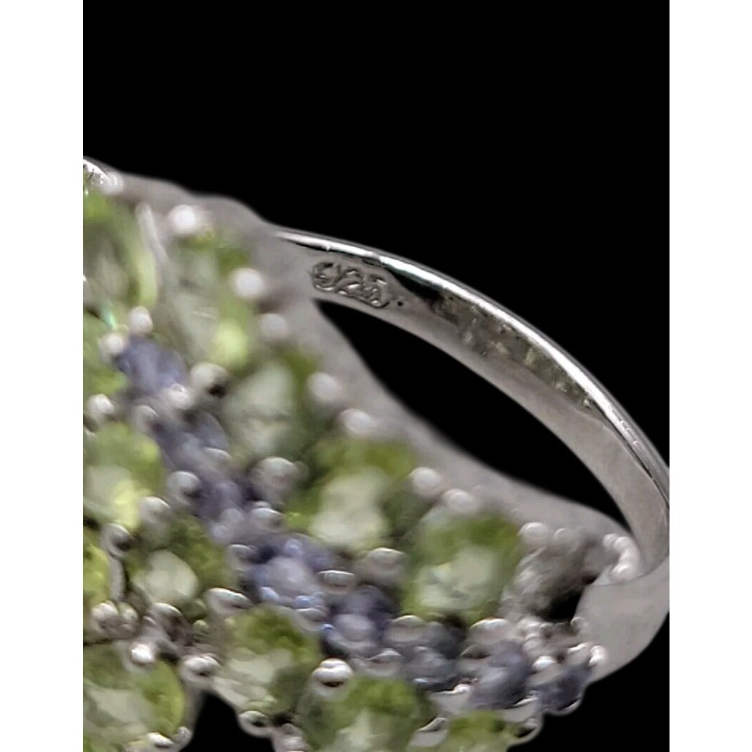 Sterling Silver 925 Peridot Tanzanite Bypass Cluster Ring 9 AS IS Missing Stone