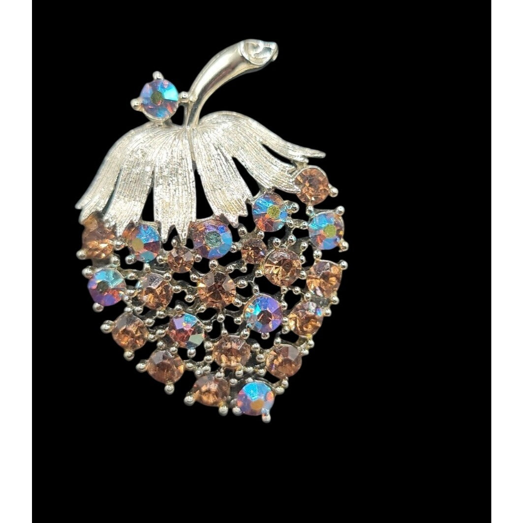 Vintage Lisner Parure Aurora Borealis Strawberry Jewelry Set Gold Tone ESTATE