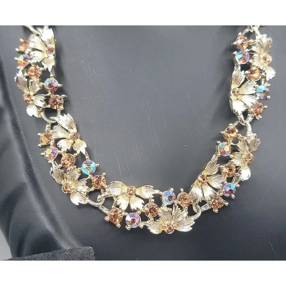Vintage Lisner Parure Aurora Borealis Strawberry Jewelry Set Gold Tone ESTATE