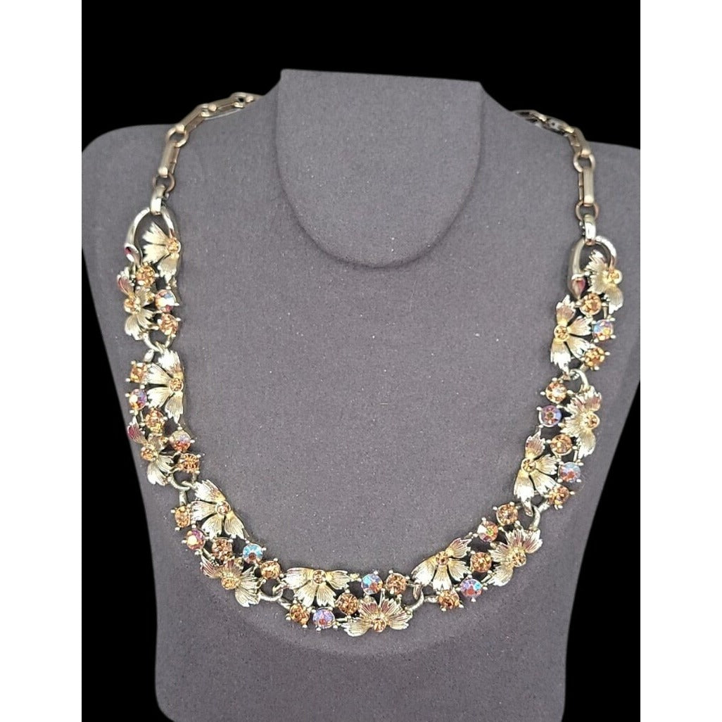 Vintage Lisner Parure Aurora Borealis Strawberry Jewelry Set Gold Tone ESTATE