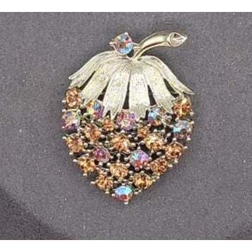 Vintage Lisner Parure Aurora Borealis Strawberry Jewelry Set Gold Tone ESTATE