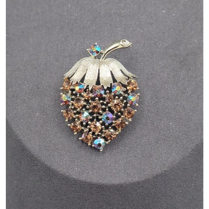 Vintage Lisner Parure Aurora Borealis Strawberry Jewelry Set Gold Tone ESTATE